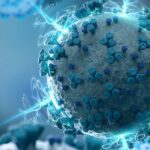 Microscopic close-up of the covid-19 disease. Coronavirus illness spreading in body cell. 2019-nCoV analysis on microscope level 3D rendering