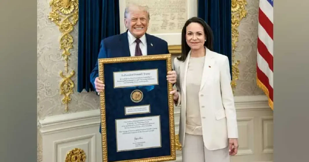 Trump accepts Nobel medal from Venezuelan opposition leader Maria Corina Machado